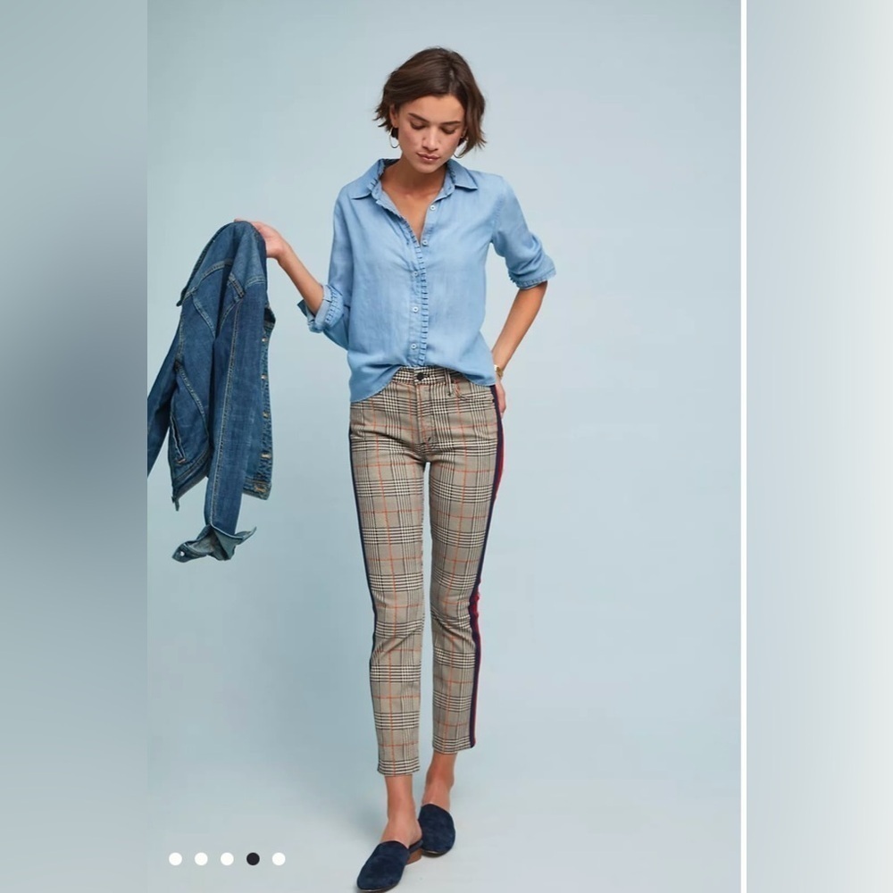 MOTHER The Insider Mid-Rise Plaid Skinny Ankle Jeans 26